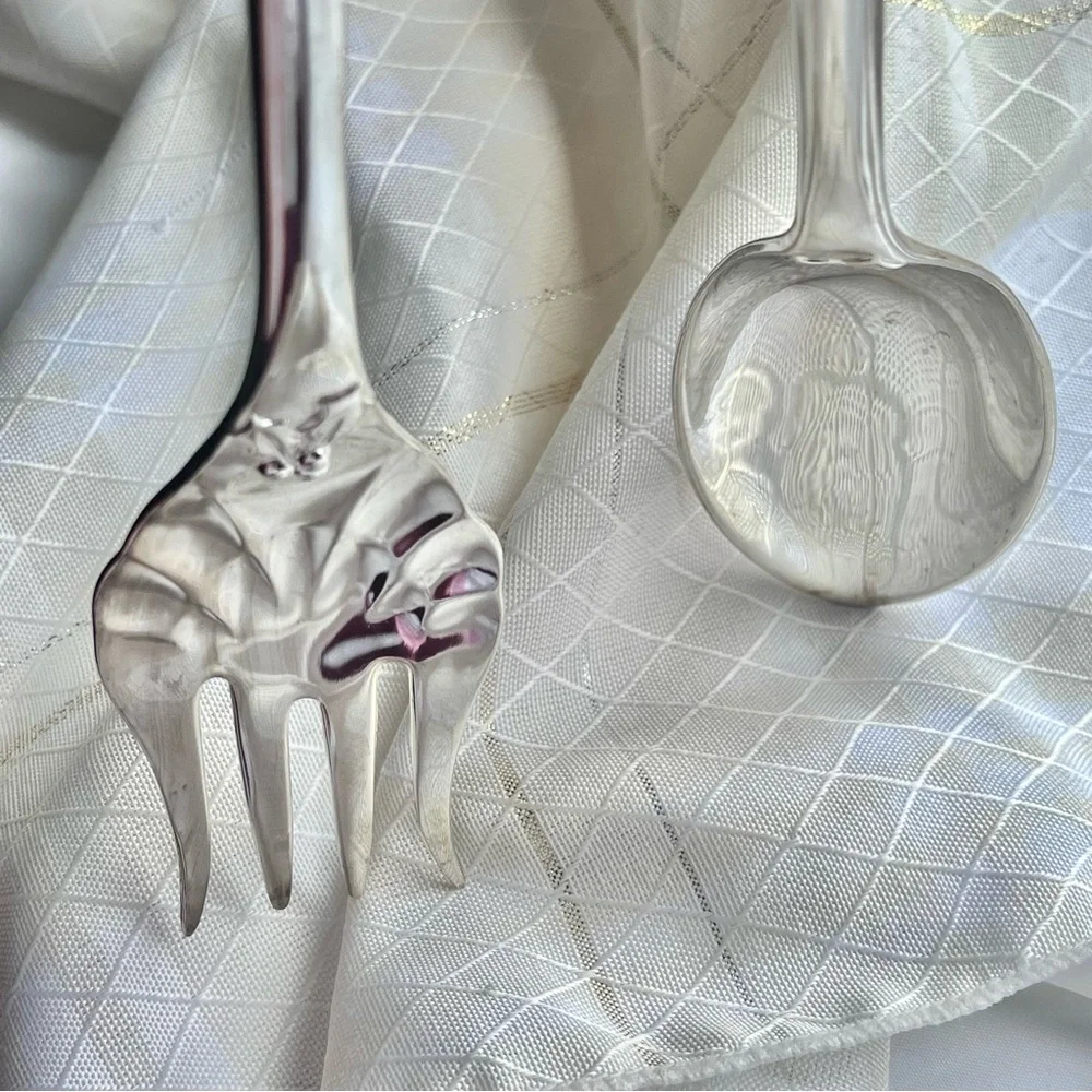 VTG Santa and Mrs. Clause Silver Plated Serving Spoon and Fork Dining Set